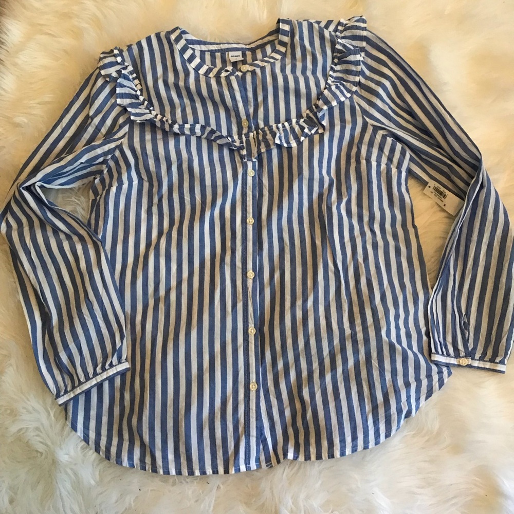 Old Navy Striped Button Down Top Blue Sz M NWT